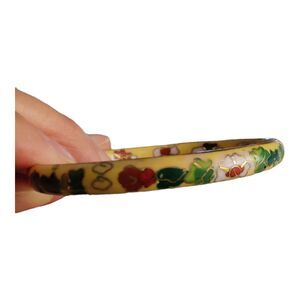 Vintage Asian Cloisonne Bracelet Bangle Yellow Enamel Multicolor Flower